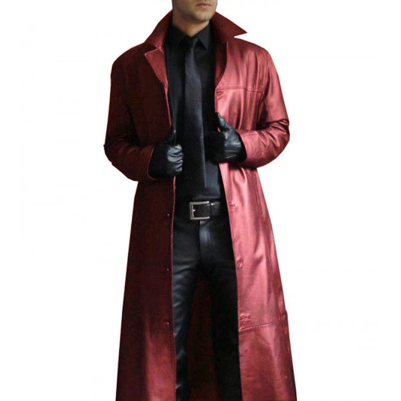 Men Jacket Turn-down Collar Smooth Faux Leather Men Fall Coat Windproof Streetwear Slim Fit Long Sleeve Men Trench Coat thumbnail 3