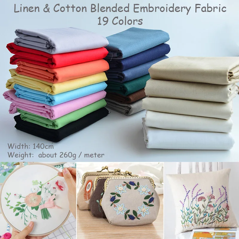 Smooth Plain Weave Linen Cotton Blended Embroidery Canvas Fabric Cloth for Floss Ribbons Embroidery Cloth Bag Pillow Case