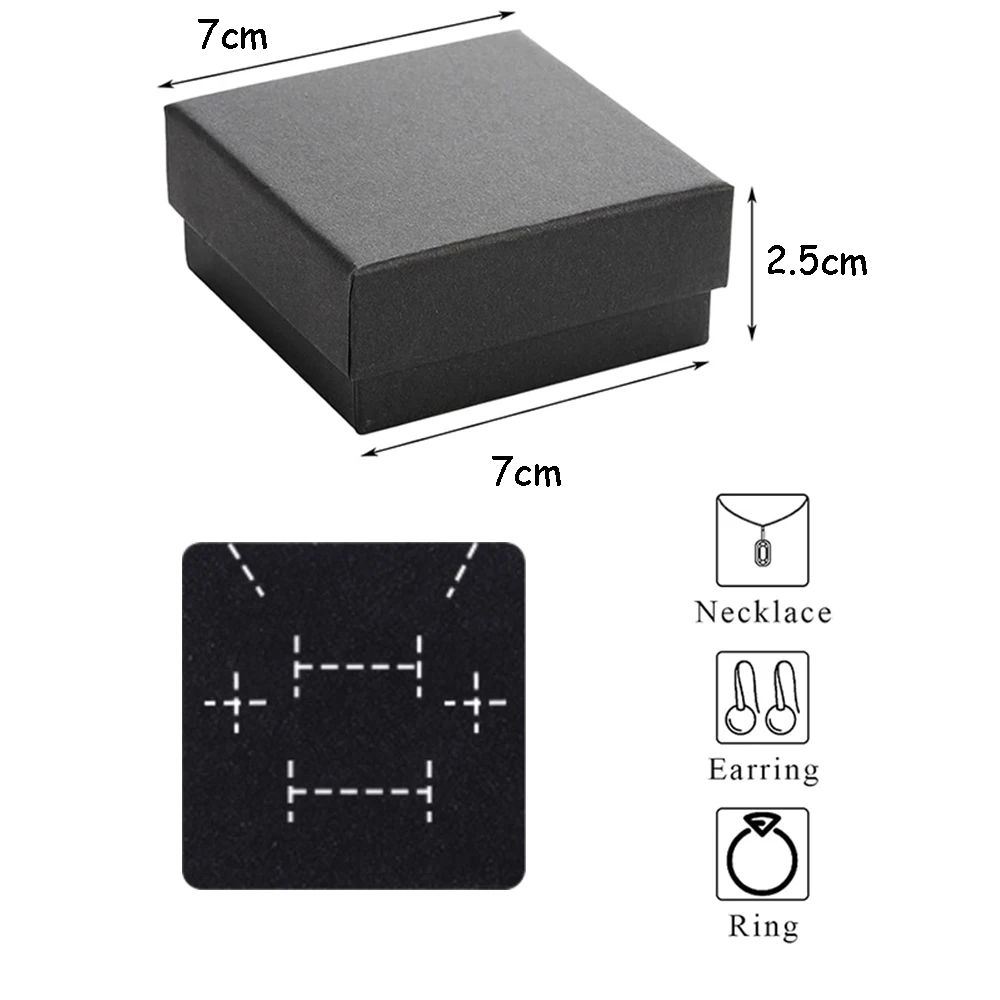 32Pcs-7x7x2.5cm Black Kraft Jewelry Gift Box Cardboard Ring Necklace Earring Packaging Organizer Boxes Case With Sponge Inside thumbnail 2
