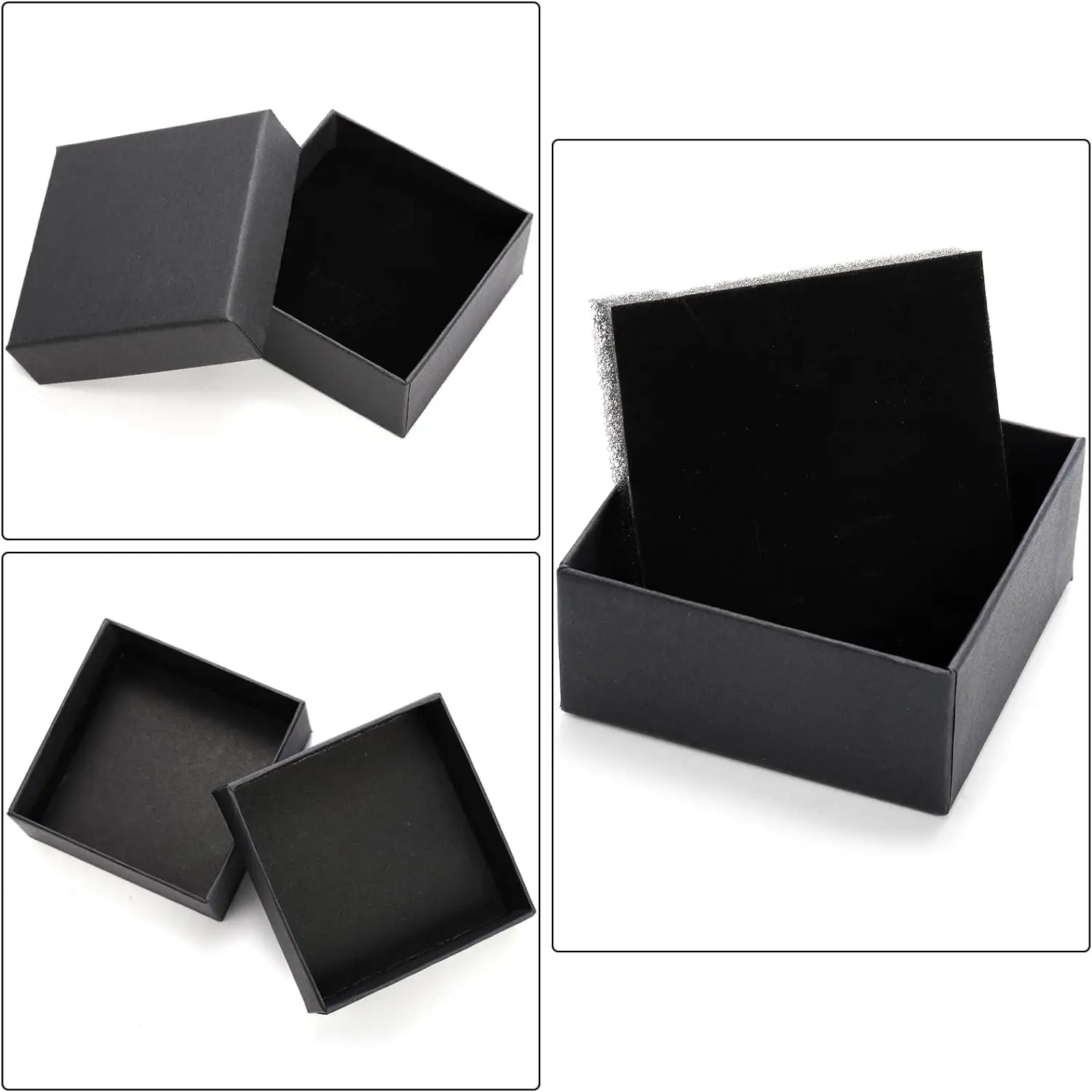 32Pcs-7x7x2.5cm Black Kraft Jewelry Gift Box Cardboard Ring Necklace Earring Packaging Organizer Boxes Case With Sponge Inside thumbnail 3