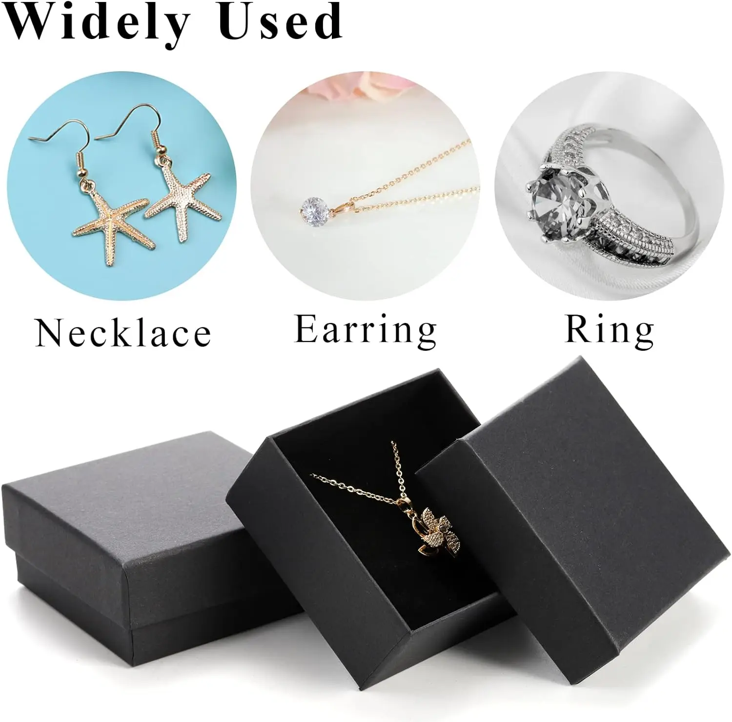32Pcs-7x7x2.5cm Black Kraft Jewelry Gift Box Cardboard Ring Necklace Earring Packaging Organizer Boxes Case With Sponge Inside thumbnail 4