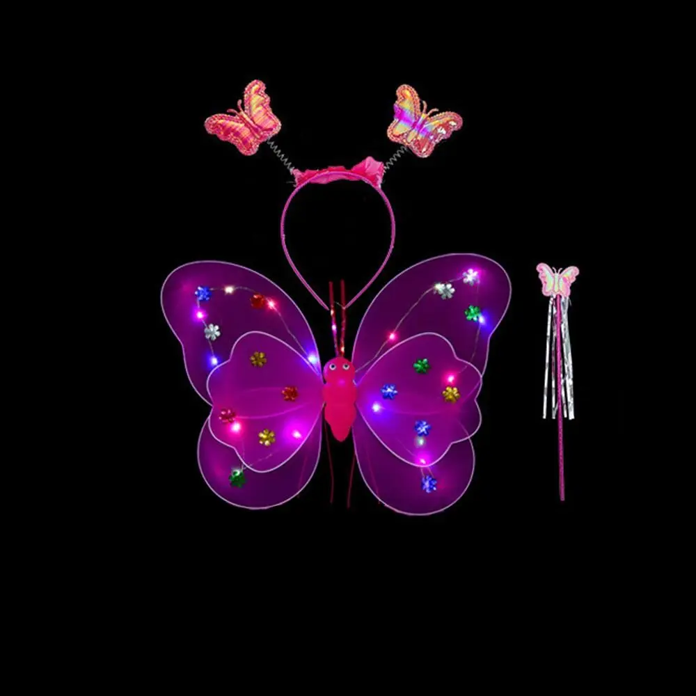 LED Children Costume Props Angel Luminous Wings Butterfly Wings Princess Hair Hoop Fancy Dress Set Flashing Butterfly Skirt thumbnail 4