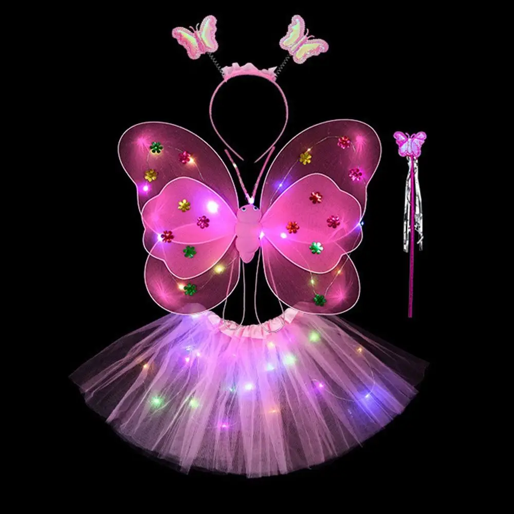 LED Children Costume Props Angel Luminous Wings Butterfly Wings Princess Hair Hoop Fancy Dress Set Flashing Butterfly Skirt thumbnail 5