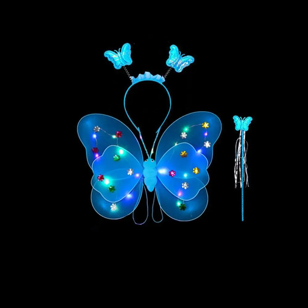 LED Children Costume Props Angel Luminous Wings Butterfly Wings Princess Hair Hoop Fancy Dress Set Flashing Butterfly Skirt thumbnail 3