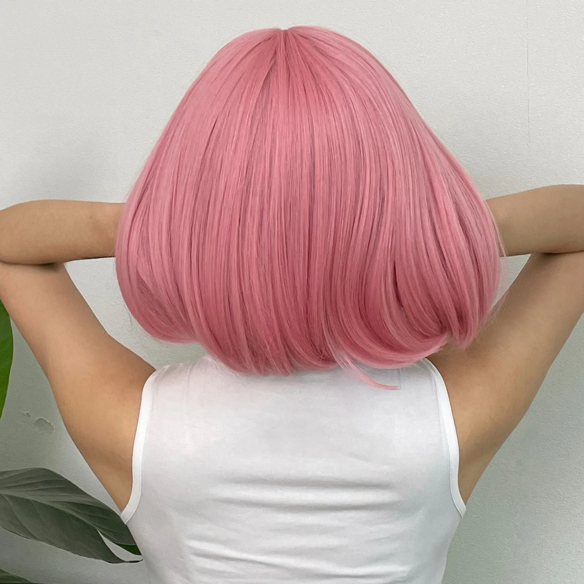 Short Straight Bob Synthetic Wigs Pink Natural Hair Wig with Bangs for Women Cosplay Cute Wig Heat Resistant Fiber thumbnail 5