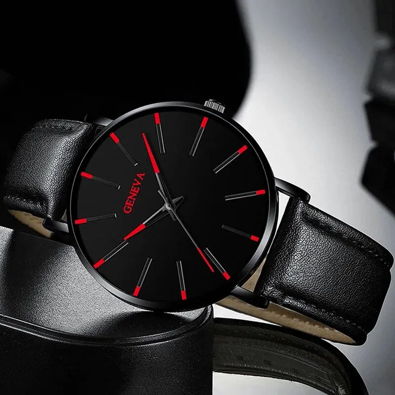 3pcs Set Fashion Mens Watches Luxury Casual Leather Quartz Wristwatch Men Business Sports Wrist Watch Bracelet Necklace Set thumbnail 3