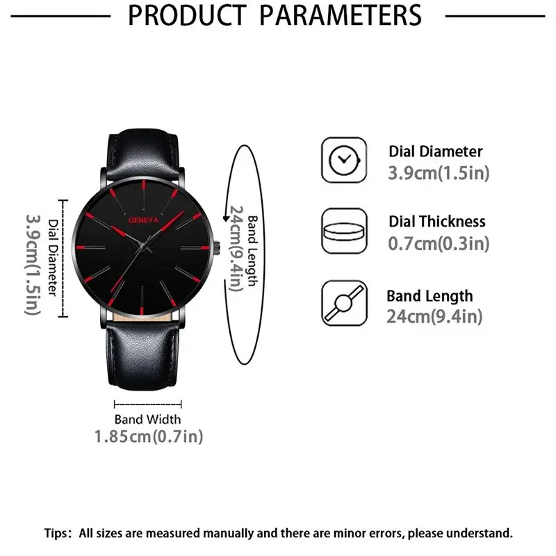 3pcs Set Fashion Mens Watches Luxury Casual Leather Quartz Wristwatch Men Business Sports Wrist Watch Bracelet Necklace Set thumbnail 2