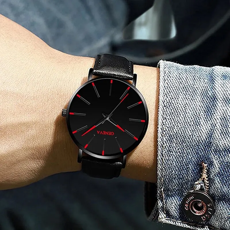 3pcs Set Fashion Mens Watches Luxury Casual Leather Quartz Wristwatch Men Business Sports Wrist Watch Bracelet Necklace Set thumbnail 6