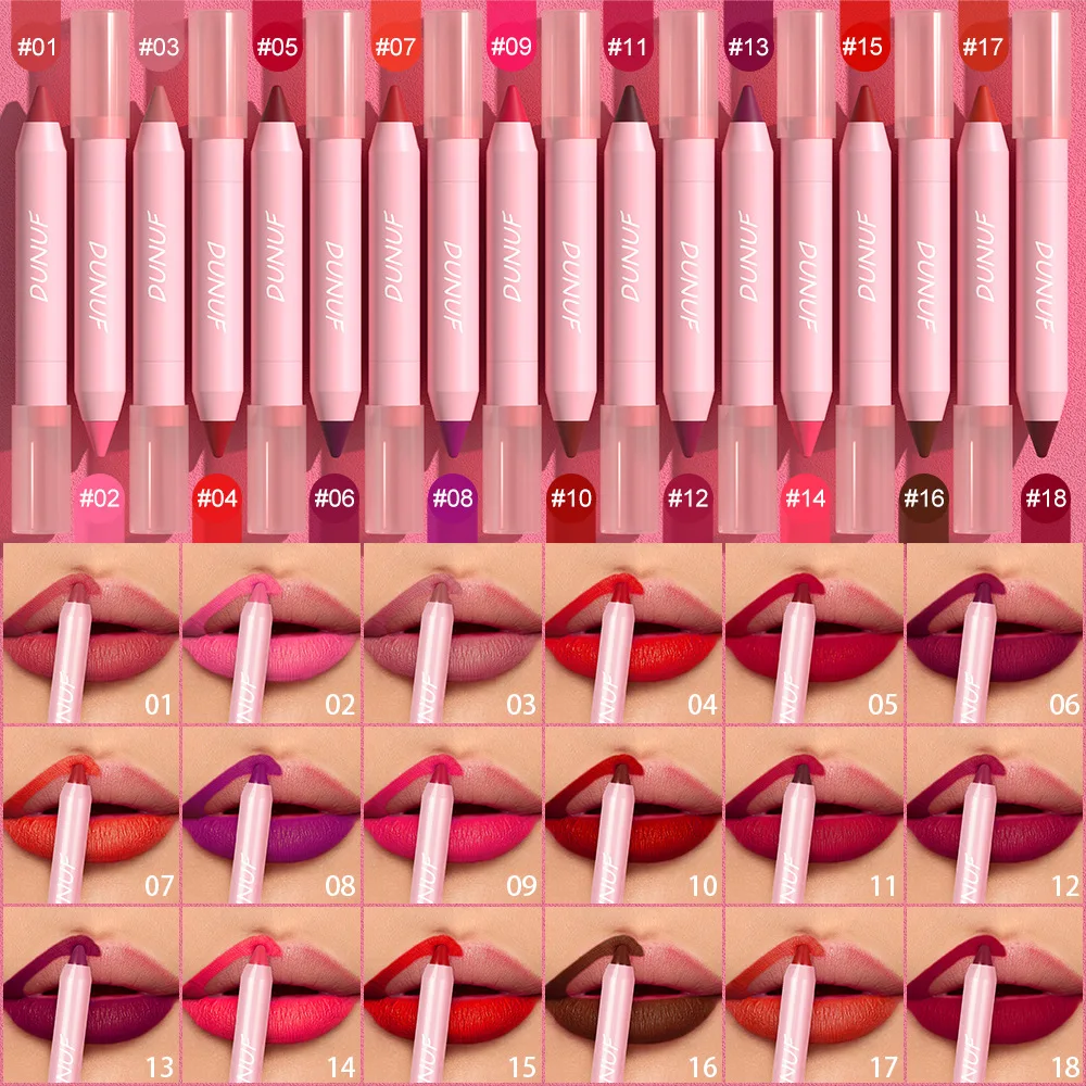 18-Colors Lipstick Pencil Waterproof Sexy Red Matte Contour Tint Lipstick Lasting Non-stick Cup Lipliner Pen Lip Makeup Cosmetic thumbnail 5