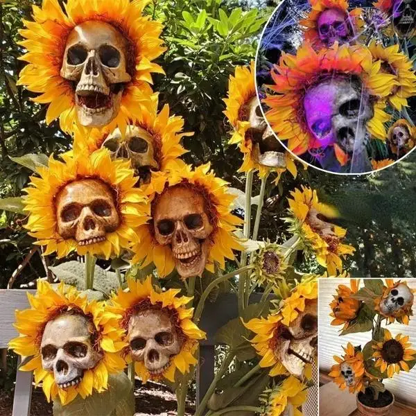 Creepy Skull Sunflower Flowers Skull Festival Art Craft Garden Decoration Simulation Flower Ornaments Halloween Decorations thumbnail 2