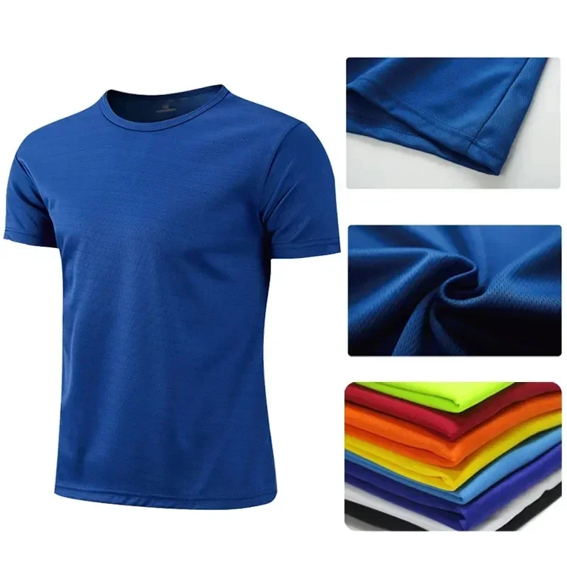 Quick-drying Round Neck Sport T-shirt Gym Fitness Shirt Trainer Running T-shirt Men Breathable Sportswear Костюм Женский Летний thumbnail 2