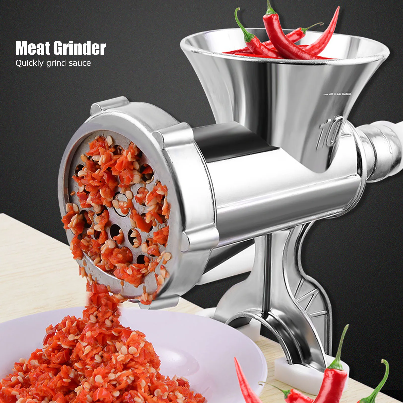 Manual Meat Grinder Silver Aluminum Alloy Powerful Home Sausage Kitchen Appliances Vegetable Chopper Pepper Supplies Mincer thumbnail 4