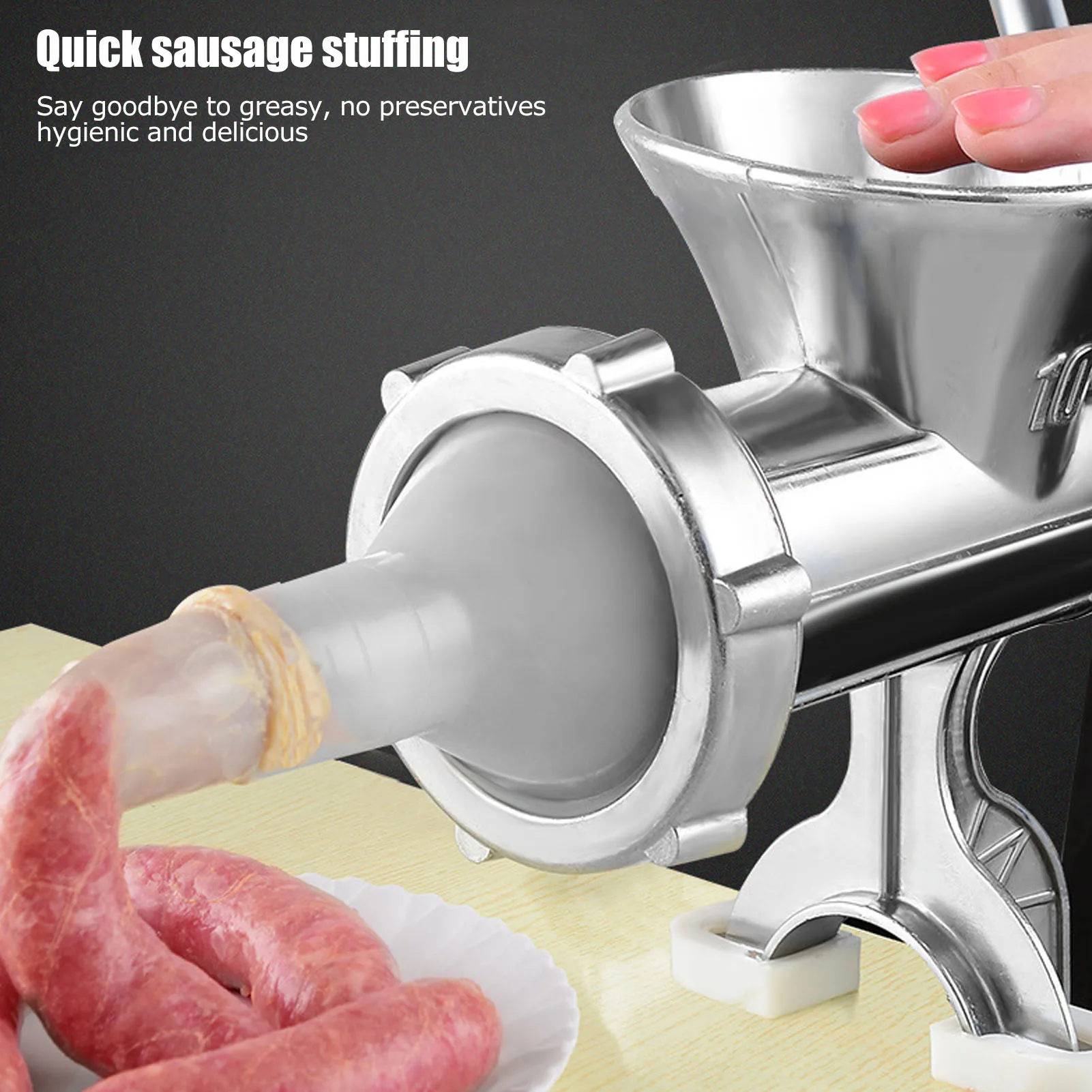 Manual Meat Grinder Silver Aluminum Alloy Powerful Home Sausage Kitchen Appliances Vegetable Chopper Pepper Supplies Mincer thumbnail 3