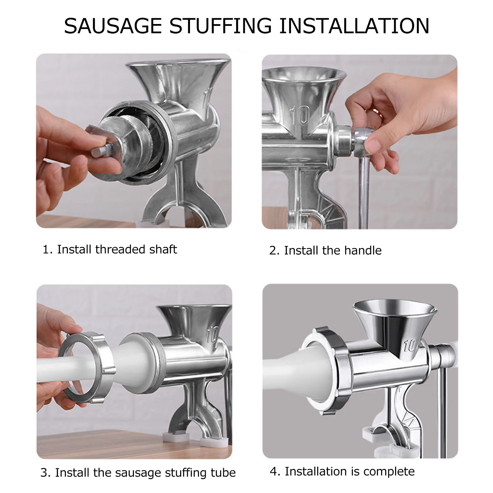 Manual Meat Grinder Silver Aluminum Alloy Powerful Home Sausage Kitchen Appliances Vegetable Chopper Pepper Supplies Mincer thumbnail 5