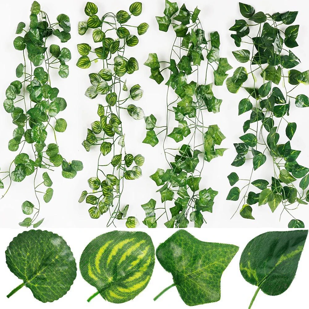 2/4/8/10M Artificial Ivy Leaves Garland Hanging Vines Fake Plants Outdoor Greenery Wall Decor Festival Garden Home Party Decor thumbnail 6