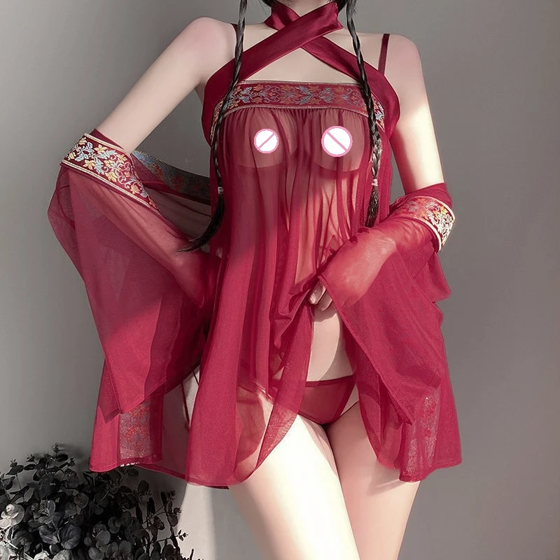 Large Size Hanfu Ancient Chinese Traditional Dress Passionate Belly Bag Uniform Temptation Sexy Sleepwear Apron Hanfu Uniform thumbnail 2