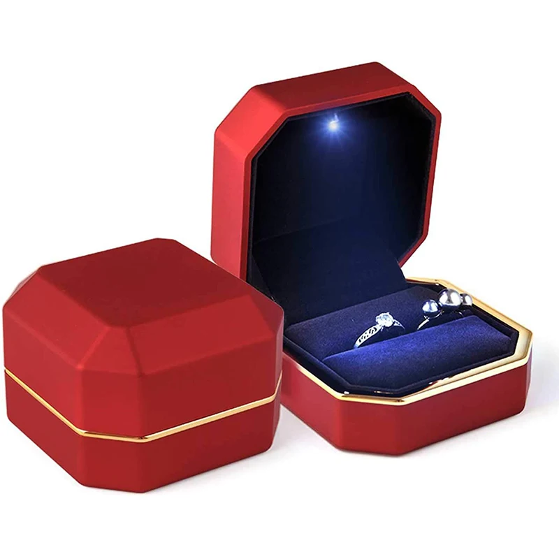 1 Pcs LED Jewelry Ring Box Luxury Velvet Rubber Necklace Pendant Gifts Display With Light For Proposal Engagement Wedding Case thumbnail 3