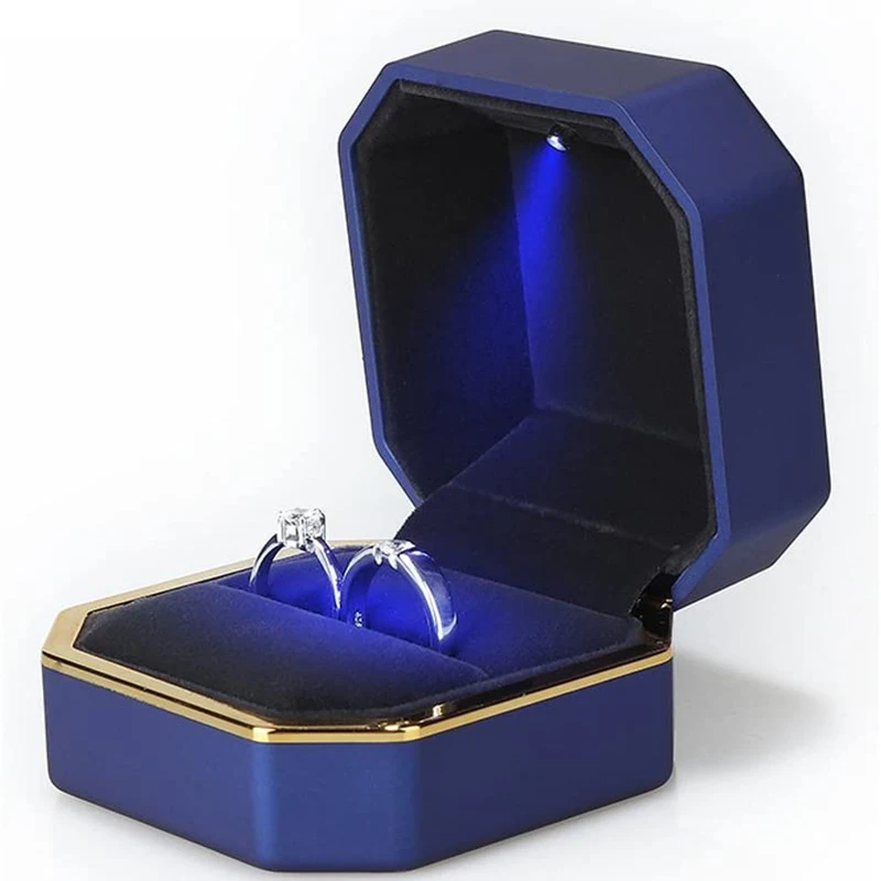 1 Pcs LED Jewelry Ring Box Luxury Velvet Rubber Necklace Pendant Gifts Display With Light For Proposal Engagement Wedding Case thumbnail 6