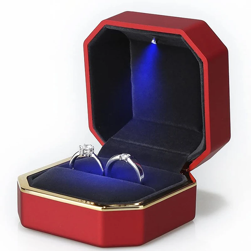 1 Pcs LED Jewelry Ring Box Luxury Velvet Rubber Necklace Pendant Gifts Display With Light For Proposal Engagement Wedding Case thumbnail 5