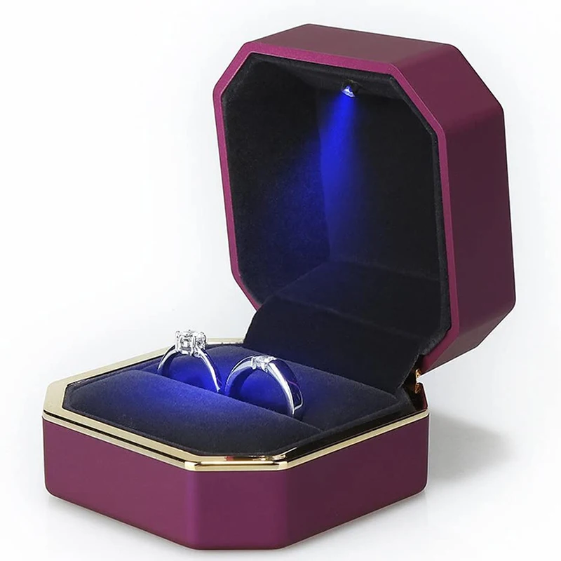 1 Pcs LED Jewelry Ring Box Luxury Velvet Rubber Necklace Pendant Gifts Display With Light For Proposal Engagement Wedding Case thumbnail 4