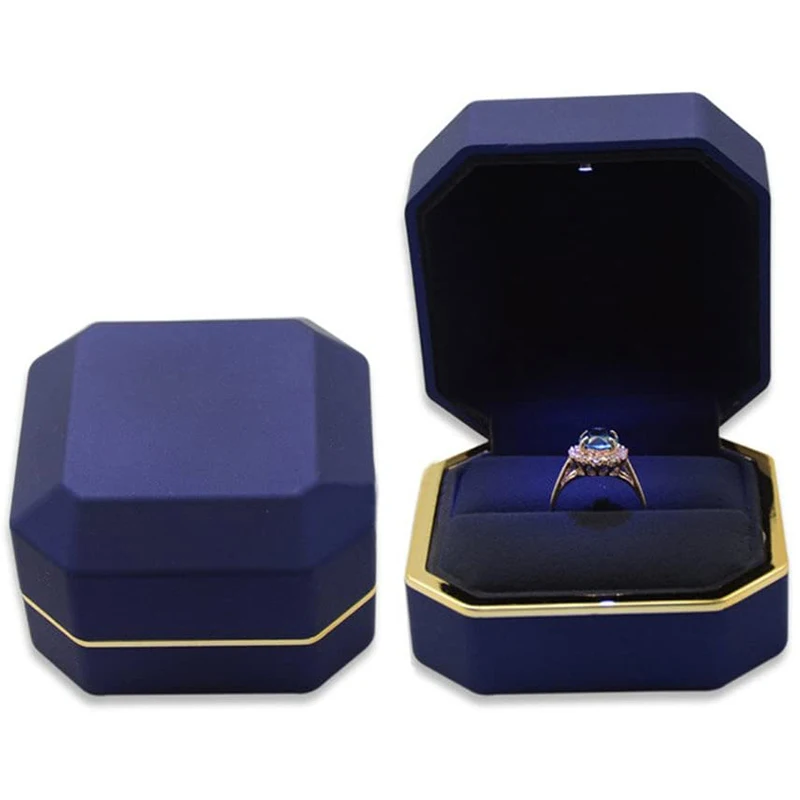 1 Pcs LED Jewelry Ring Box Luxury Velvet Rubber Necklace Pendant Gifts Display With Light For Proposal Engagement Wedding Case thumbnail 2