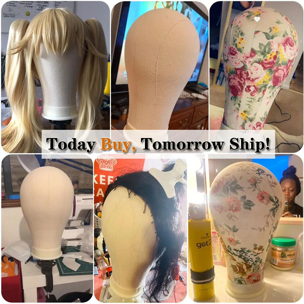 Canvas Wig Head Wig Stand 21-24inch Mannequin Head for Hairstyling Displaying Making Wig Stand With Head Wig Supports Holder thumbnail 6