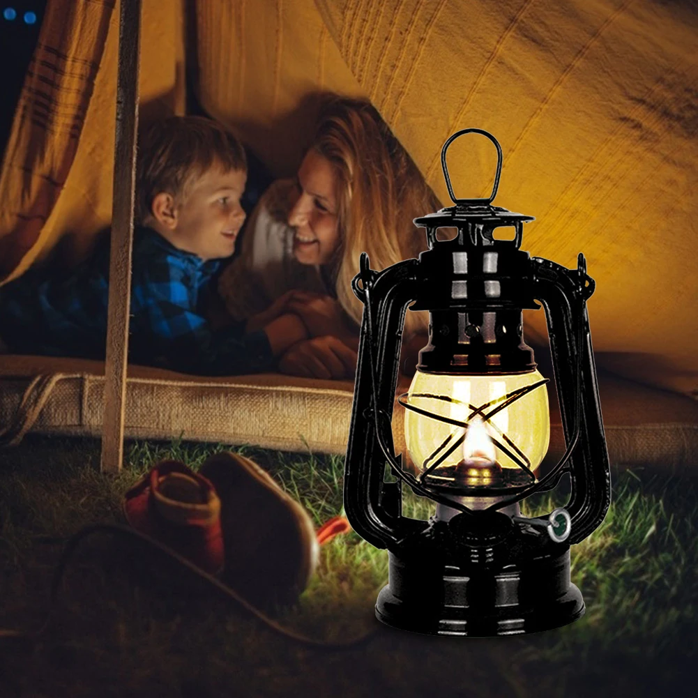 Camping Mini Lamp Portable Outdoor Atmosphere Lighting Tent Lanterns with Handle Vintage Oil Burning Table Hurricane Lamps thumbnail 3