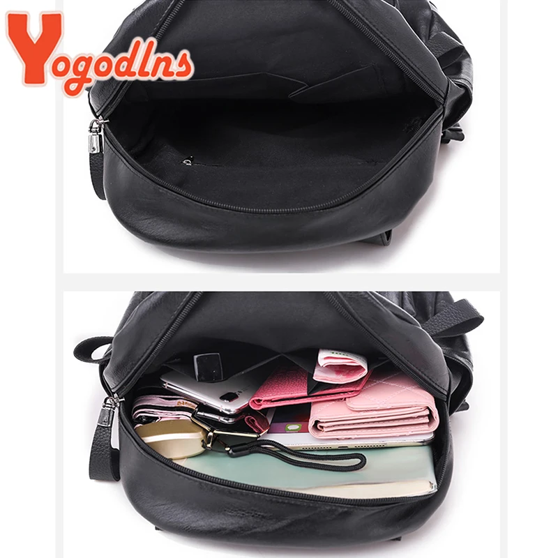 Yogodlns Luxury Backpack For Women Soft PU Leather Backpack Travel Large Capacity School Bag Double Zipper Business Knapsack thumbnail 6