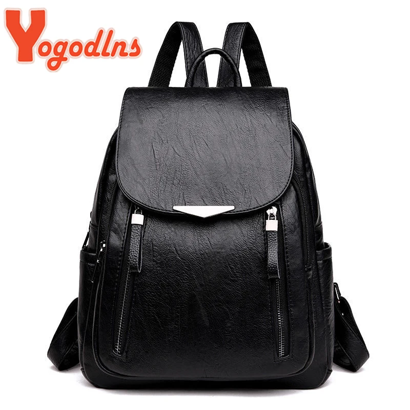 Yogodlns Luxury Backpack For Women Soft PU Leather Backpack Travel Large Capacity School Bag Double Zipper Business Knapsack thumbnail 2