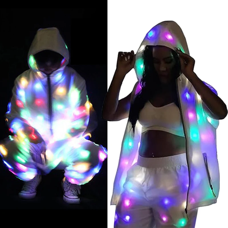 Cool led lights clothes luminous man jacket Cyberpunk Fashion performance vest for Women Rave Outfit night running led costume