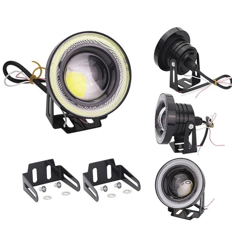 1 Pcs 15W 6000K Car White COB LED Projector Angel Eyes Blue Ring DRL Fog Light Lamp 2.5" With Brackets thumbnail 5