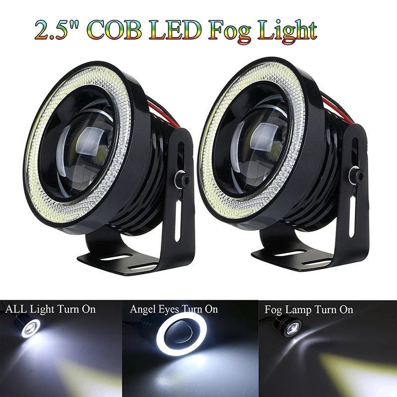 1 Pcs 15W 6000K Car White COB LED Projector Angel Eyes Blue Ring DRL Fog Light Lamp 2.5" With Brackets thumbnail 3