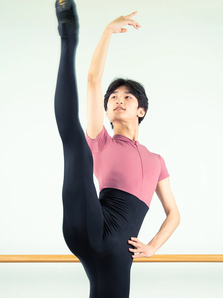 Men Ballet Leotard Tight Bodysuit for Dancing Scoop Neck Skin-Tight Vest Male Gymnastics Ballet Leotard Dancewear Short sleeve thumbnail 3