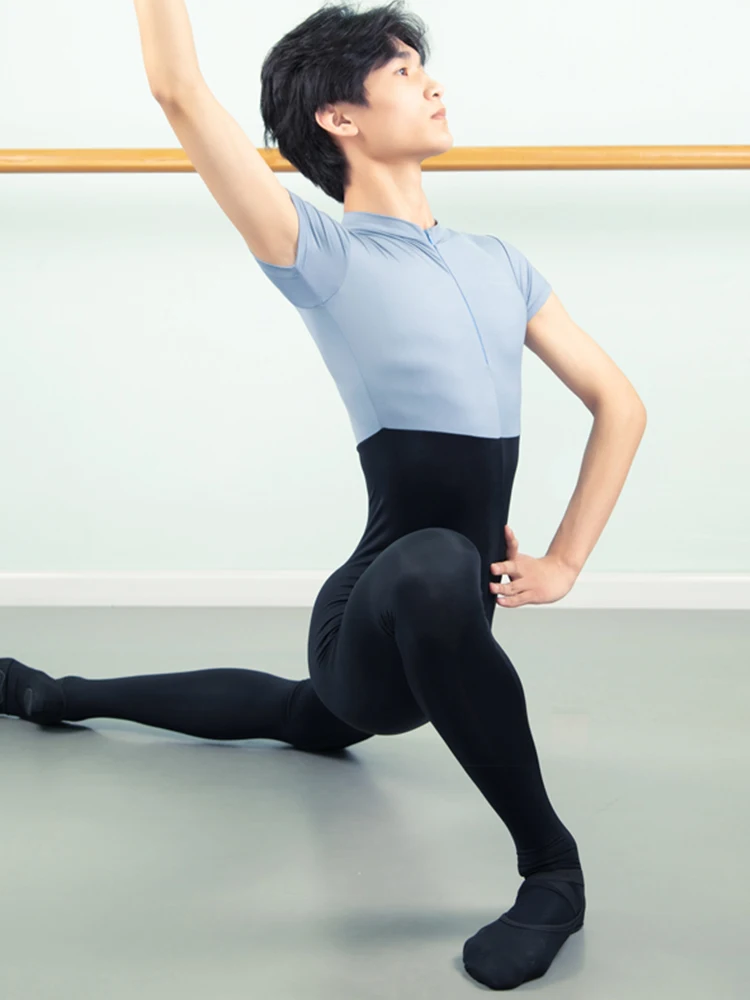 Men Ballet Leotard Tight Bodysuit for Dancing Scoop Neck Skin-Tight Vest Male Gymnastics Ballet Leotard Dancewear Short sleeve thumbnail 2