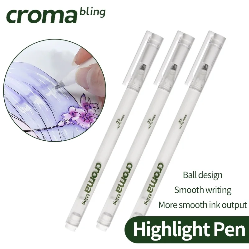 Croma 1/3/5Pcs 1.0mm Highlight White Gel Pen Highlight Marker Pen Fine Tip for Student Drawing Art Writing Supplies thumbnail 2