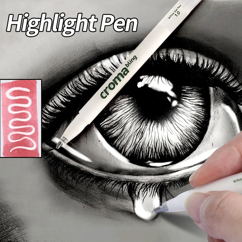 Croma 1/3/5Pcs 1.0mm Highlight White Gel Pen Highlight Marker Pen Fine Tip for Student Drawing Art Writing Supplies thumbnail 4