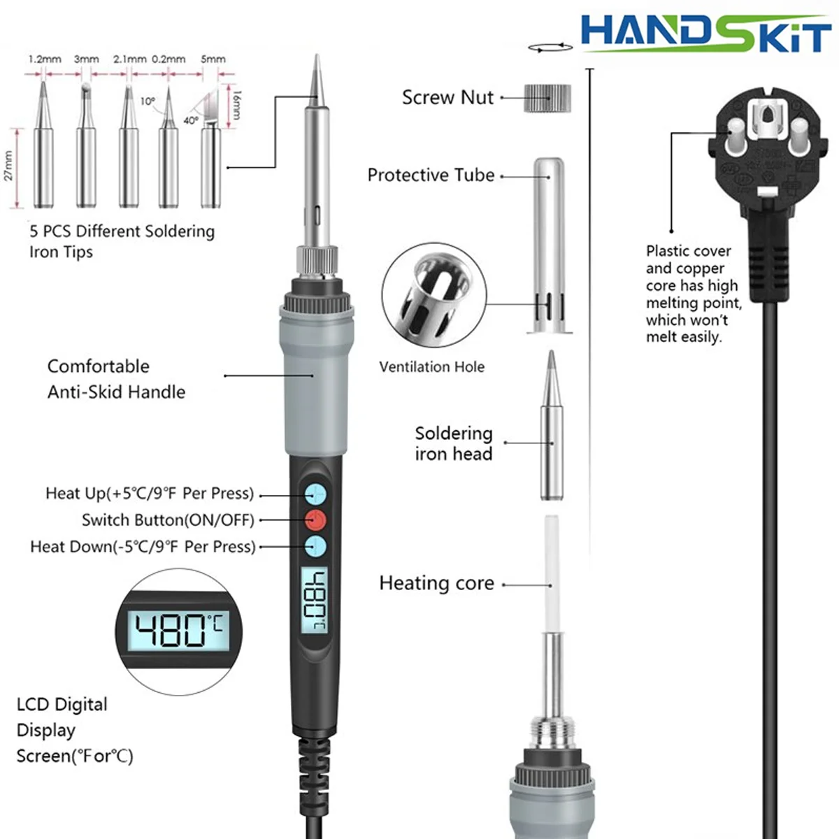Handskit Model-926 90W Soldering Iron With Accessories UK US EU Plug thumbnail 2