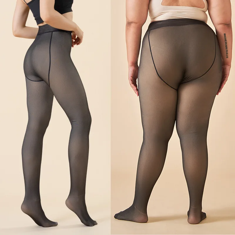 Plus Size Women's Fleece Warm Winter Tights Leggings Thick Fleece Panty Fake Translucent Pantyhose Thermal Stockings Woman thumbnail 5