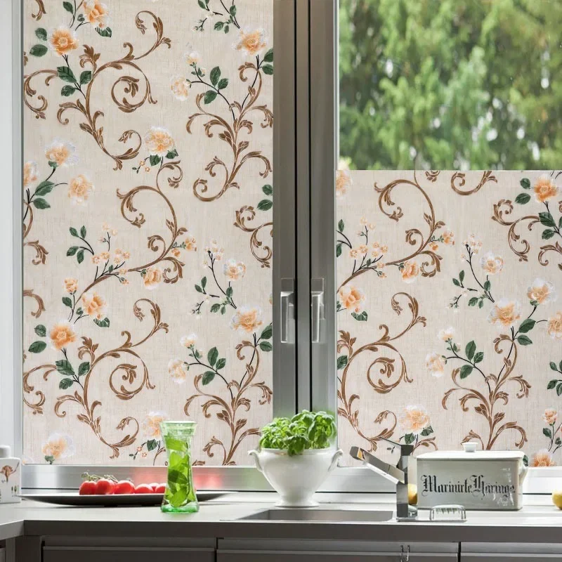 2/3m Flower Window Film Vinyl Opaque Glass Film Privacy Protection Glass 3D Stickers Stained Window Glass Films Home Decoration thumbnail 2