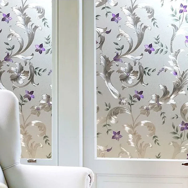 2/3m Flower Window Film Vinyl Opaque Glass Film Privacy Protection Glass 3D Stickers Stained Window Glass Films Home Decoration thumbnail 3