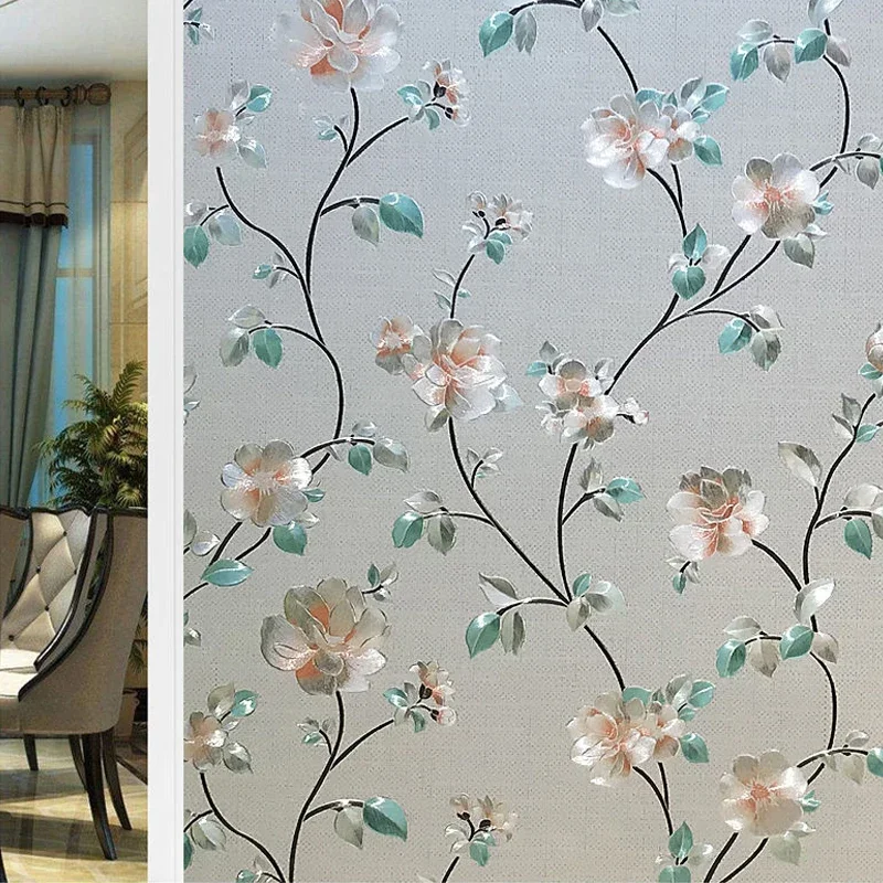 2/3m Flower Window Film Vinyl Opaque Glass Film Privacy Protection Glass 3D Stickers Stained Window Glass Films Home Decoration thumbnail 5