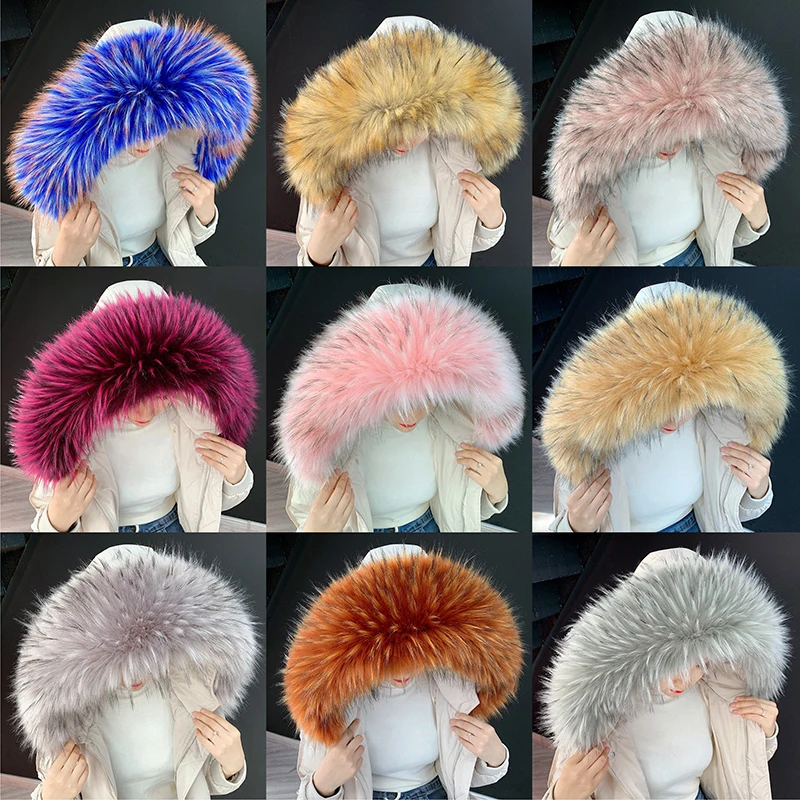 1pc Faux Fur Collar For Women Men Children Down Jackets Hood Fur Decor Diy Warm Shawl Wraps Winter Coat Fur Collar thumbnail 4