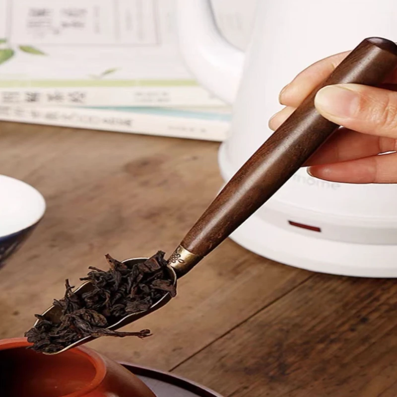 Alloy Ebony Coffee Scoops Tea Spoon Natural Wood Retro Tea Leaves Shovel KongFu Tea Ceremony Accessories Coffee Bean Spoons thumbnail 3