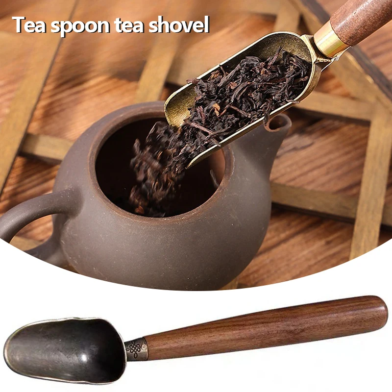 Alloy Ebony Coffee Scoops Tea Spoon Natural Wood Retro Tea Leaves Shovel KongFu Tea Ceremony Accessories Coffee Bean Spoons thumbnail 2