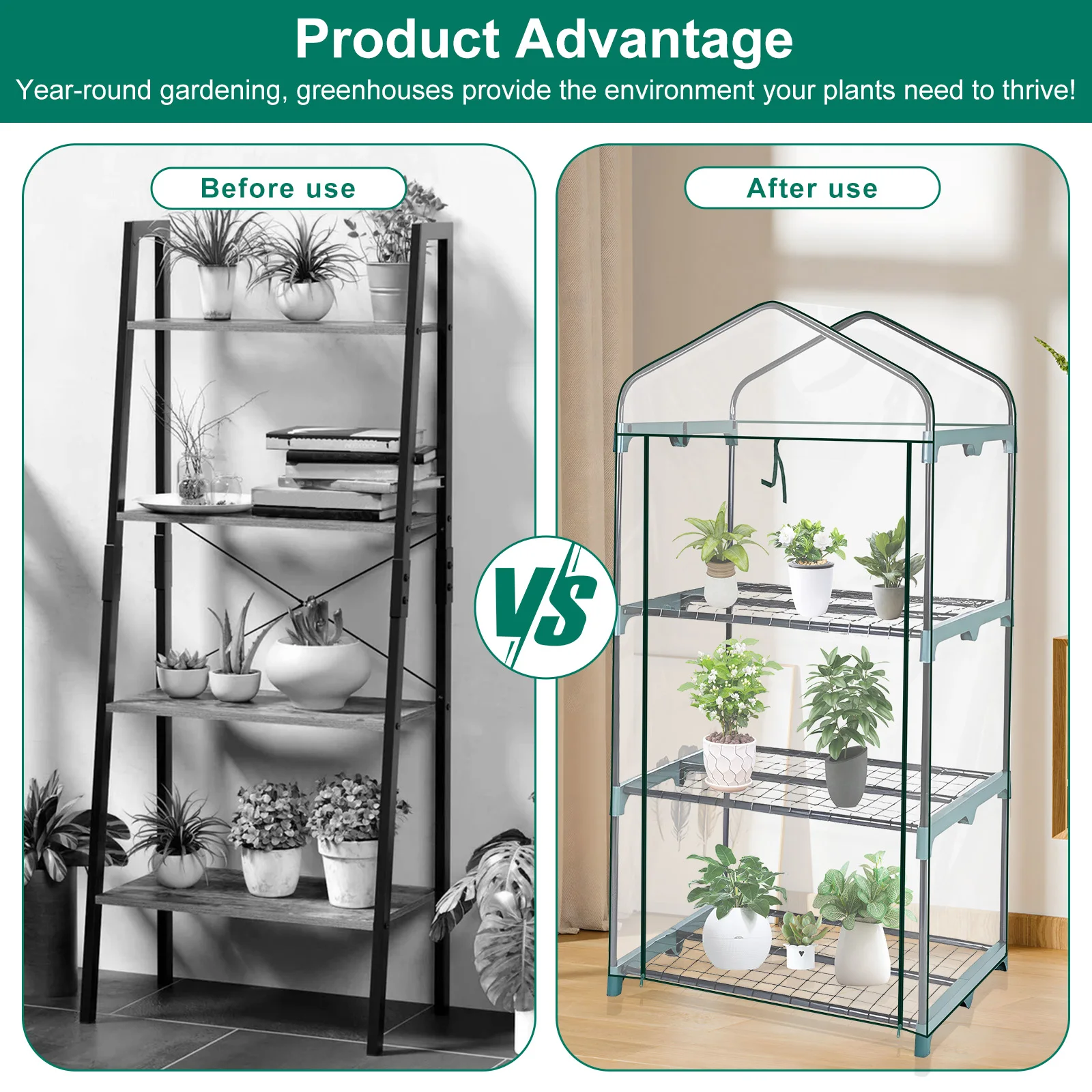 Garden Greenhouse Weatherproof Plant Grow House Cover Transparent Frost Protection Greenhouse Cover with Roll up Double Zipper thumbnail 5