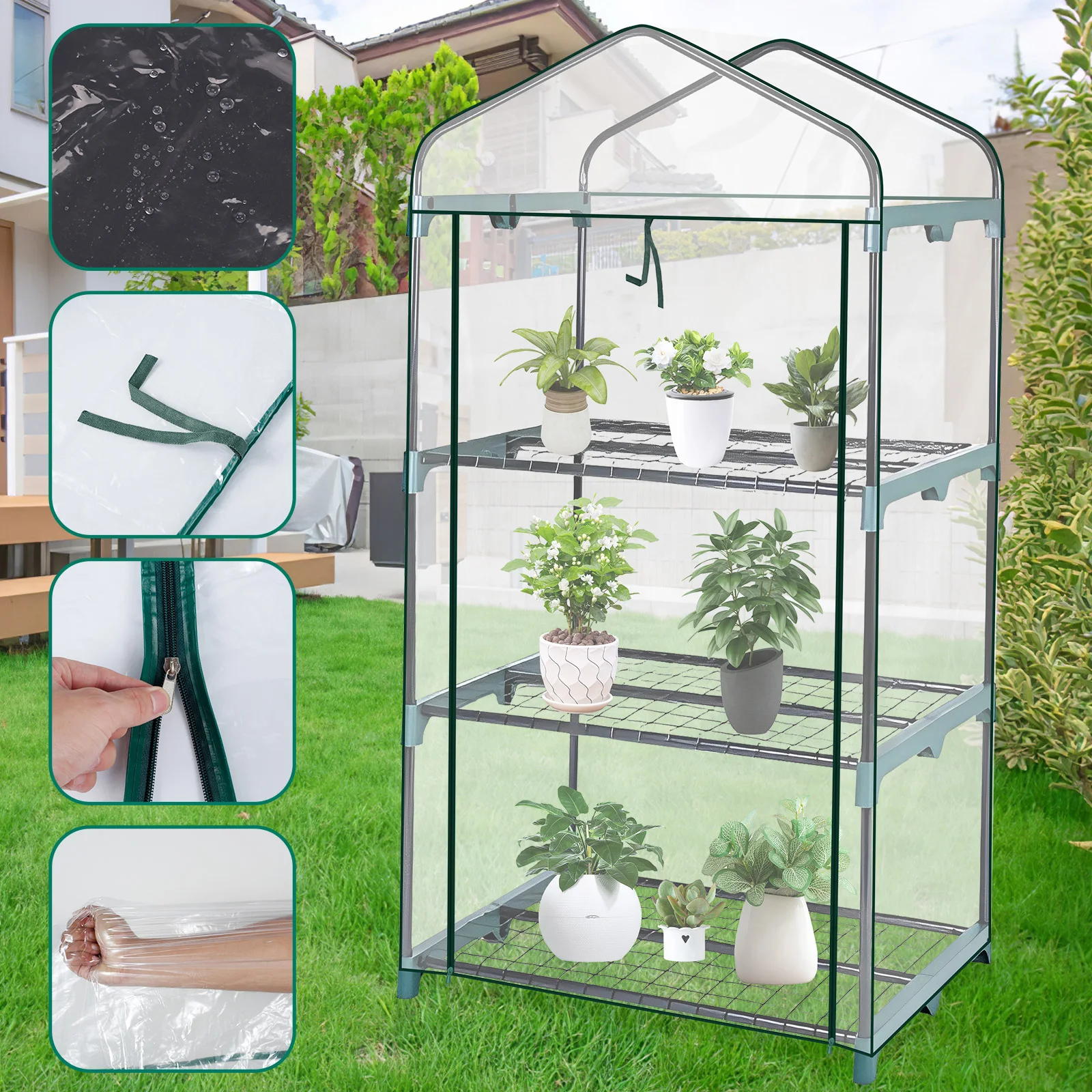 Garden Greenhouse Weatherproof Plant Grow House Cover Transparent Frost Protection Greenhouse Cover with Roll up Double Zipper thumbnail 3