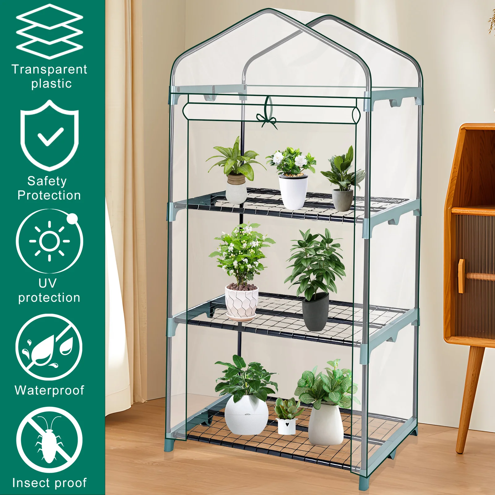 Garden Greenhouse Weatherproof Plant Grow House Cover Transparent Frost Protection Greenhouse Cover with Roll up Double Zipper thumbnail 6