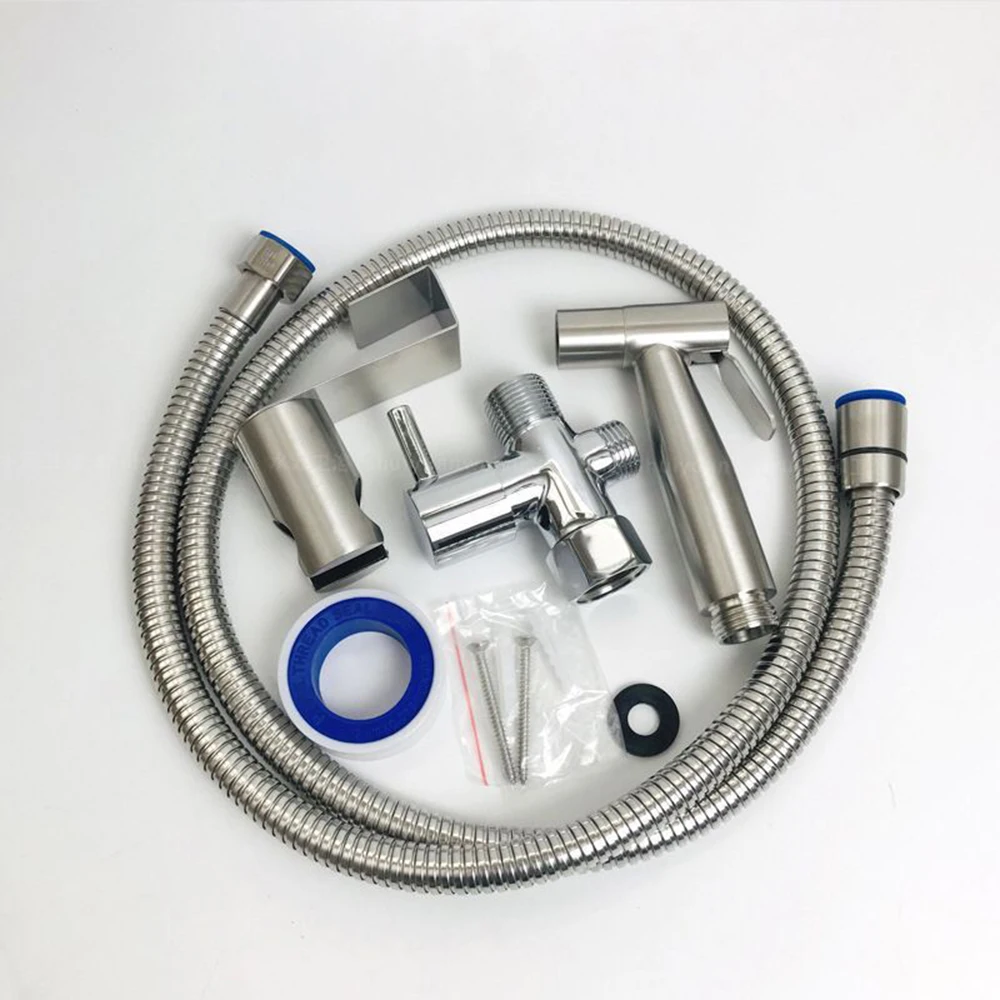 Handheld Bidet Toilet Sprayer Set Stainless Steel Bidet Faucet Wall Mounted Toilet Spray Gun Bathroom Shower Head Self Cleaning thumbnail 6