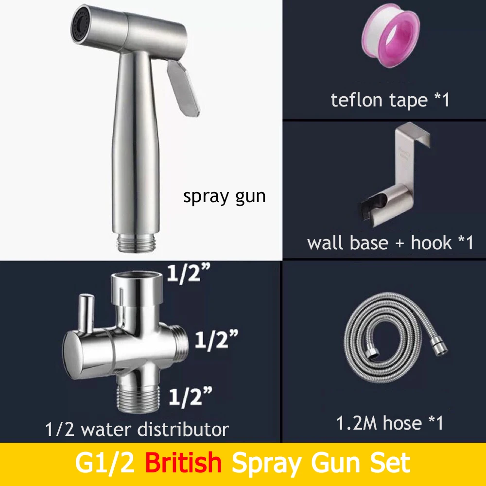 Handheld Bidet Toilet Sprayer Set Stainless Steel Bidet Faucet Wall Mounted Toilet Spray Gun Bathroom Shower Head Self Cleaning thumbnail 3