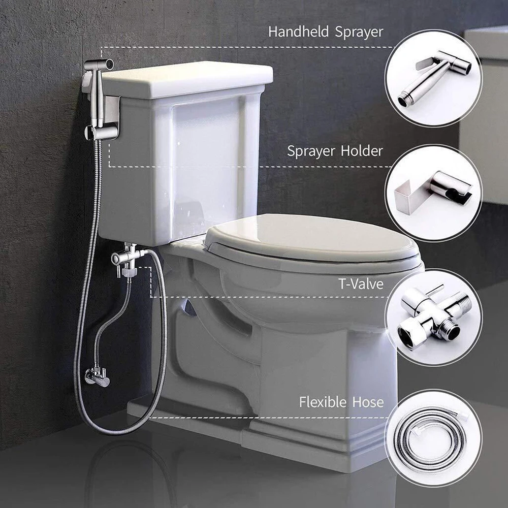 Handheld Bidet Toilet Sprayer Set Stainless Steel Bidet Faucet Wall Mounted Toilet Spray Gun Bathroom Shower Head Self Cleaning thumbnail 2